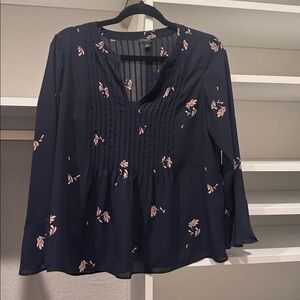 Ann Taylor Midnight Blue Floral Blouse